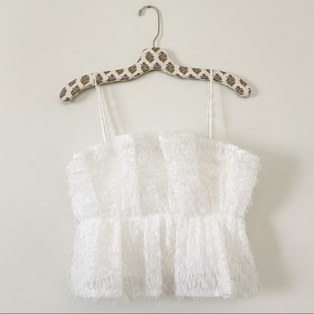 Zara White Crop Top Textured Fringe Top - Picture 4 of 16